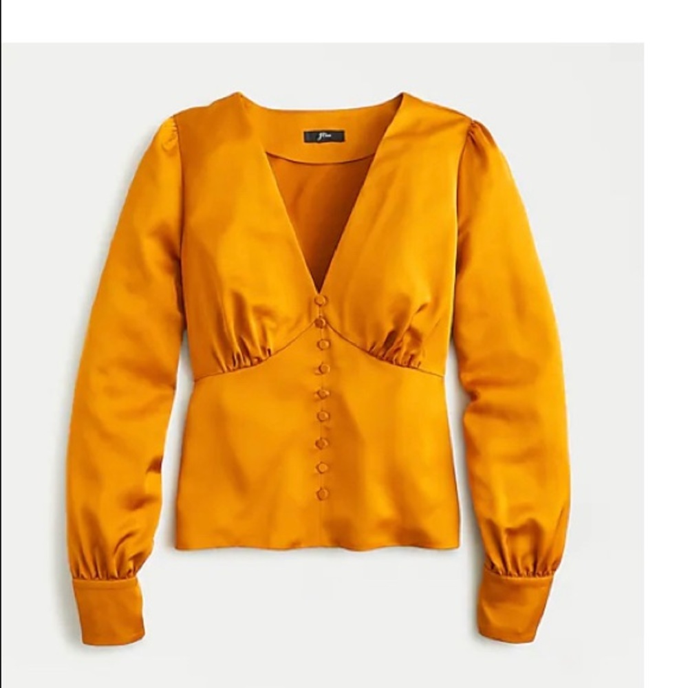 JCrew Silk Golden Yellow Button Detail Long Sleeve Blouse, 10